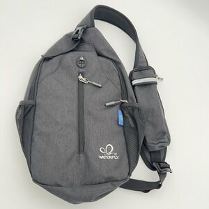 WATERFLY Gray Sling Backpack Crossbody Chest Bag Hiking Travel Daypack USB Port